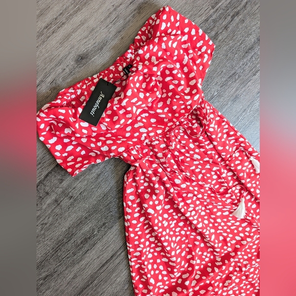 Summer Strapless Boho Beach Front Slit Swiss Dot/Floral Long Maxi Dress - Picture 4 of 7